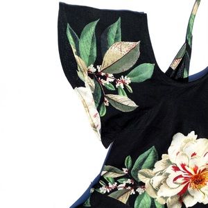 Topshop - Floral Print, Open Shoulder Dress